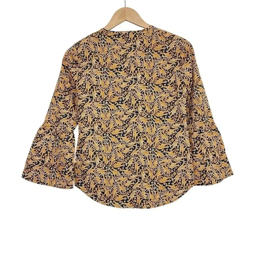 J. Crew Giraffe Print 3/4 Bell Sleeve Top Size 00
